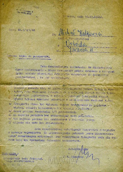 KKE 5602.jpg - Dok. Pismo z Izby Rzemieślniczej w Olsztynie do Michała Katkowskiego dotyczące wymogów do dokumentów paszportowych, Olsztyn, 16 VI 1966 r.